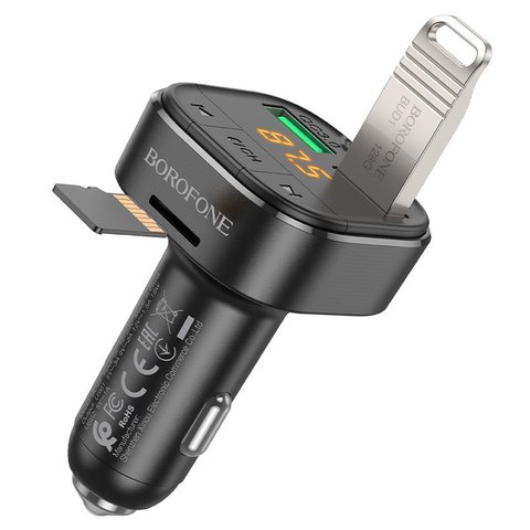 FM-трансмиттер Borofone BC43, черный, с дисплеем, USB тип-A, 2 порта, 18 Вт, Quick Charge, 12-24 B, #6974443387223 Превью 2