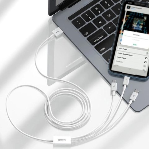 USB кабель Baseus Superior, USB тип-C, USB тип-A, micro-USB тип-B, Lightning, 150 см, 3,5 А, білий, силіконовий, 3 в 1, #CAMLTYS-02 Прев'ю 1