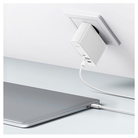 Сетевое зарядное устройство Baseus GaN5 Pro, 140 Вт, Quick Charge, белый, c кабелем USB тип-C к USB тип-C, 3 порта, #CCGP100202 Превью 3