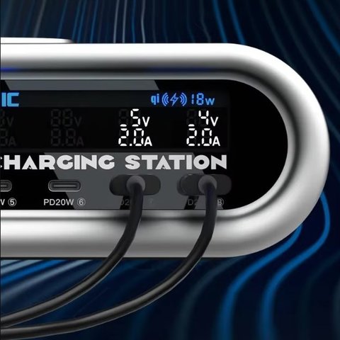 Adaptador de red Mechanic E-Power Pro, 200 W, Quick Charge, Power Delivery (PD), con cargador inalámbrico, 8 puertos Vista previa  2