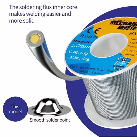 Estaño Mechanic HX-T100, Sn 63% , Pb 37%, flux 1-3%, 0,8 mm, 100 g Vista previa  1