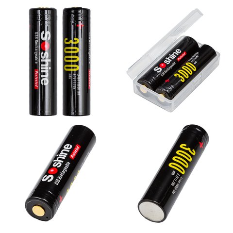 Аккумулятор 18650 Soshine, 3000 мАч, 3,7 В, Li-ion, 2 шт., с защитой, в боксе, c кабелем, заряджається від micro USB Type-B Превью 1