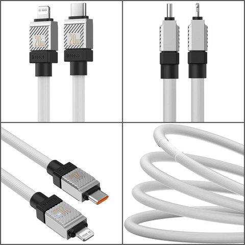 USB кабель Baseus Coolplay Series, USB тип-C, Lightning, 100 см, 20 Вт, білий, силіконовий, #CAKW000002 Прев'ю 1