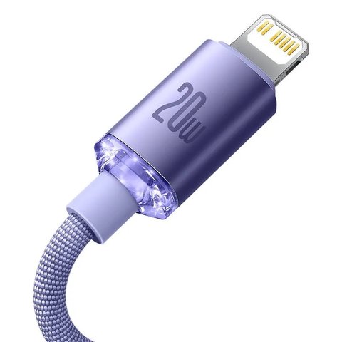 USB кабель Baseus Crystal Shine Series, USB тип-C, Lightning, 120 см, 20 Вт, фиолетовый, в нейлоновой оплетке, #CAJY000205 Превью 1