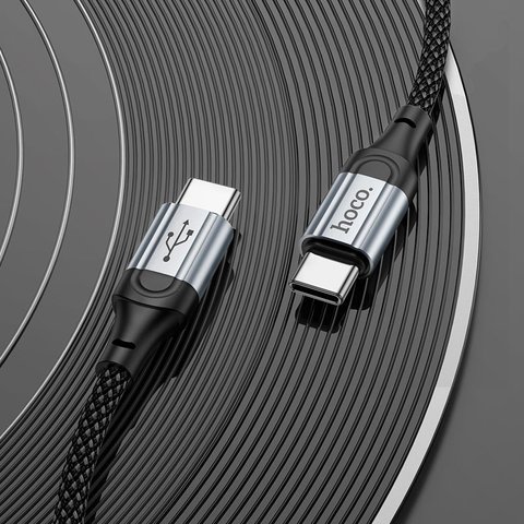 USB кабель Hoco X102, 2xUSB тип-C, 100 см, 60 Вт, черный, в нейлоновой оплетке, #6942007608787 Превью 2